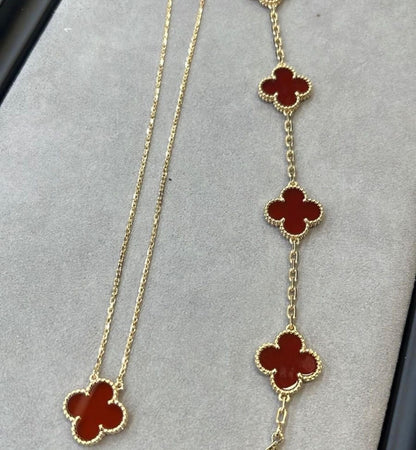 Hiç Çıkarma Yonca Bileklik Kolye Set Bordo