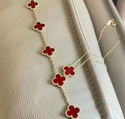 Hiç Çıkarma Yonca Bileklik Kolye Set Bordo